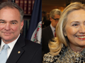 Ông Tim kaine và bà  Hillary Clinton.