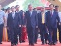 Tổng bí thư Tô Lâm, Thủ tướng Chính phủ Phạm Minh Chính, nguyên Thủ tướng Chính phủ Nguyễn Tấn Dũng, cùng các đại biểu tới dự lễ khởi công, khánh thành 250 công trình - Ảnh: VGP/Nhật Bắc.