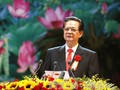 Thủ tướng Nguyễn Tấn Dũng, Chủ tịch Hội đồng Thi đua-Khen thưởng Trung ương phát động thi đua tại Đại hội. Ảnh: TTXVN