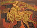 Bức tranh Gióng (1990) của tác giả Nguyễn Tư Nghiêm (1922 - 2016), chất liệu sơn mài, kích thước 90 x 120,3 cm. Ảnh: Kiều Dương