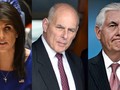 Trong cuốn hồi ký của mình, bà Nikki Haley (trái) đã tiết lộ cựu Ngoại trưởng Rex Tillerson (phải) và cựu Chánh văn phòng Nhà Trắng John Kelly (giữa) đã tìm cách lôi kéo bà theo họ chống lại Tổng thống Donald Trump.