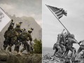 Bức ảnh kinh điển "Cắm cờ trên đảo Iwo Jima" và ảnh nhái (trái) khiến người Mỹ tức giận (Ảnh: Dwnews).