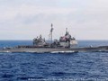 Tàu tuần dương USS Chancellorsville, một trong hai tàu chiến của Hạm đội 7 băng qua eo biển Đài Loan hôm 28/8 (Ảnh: AP/HD7).