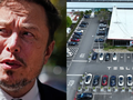 Giám đốc điều hành Tesla Elon Musk và nhà máy Tesla ở Fremont, California.