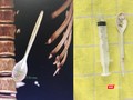 Hình ảnh thìa nhựa bên trong đường tiêu hoá của bệnh nhân từ phim chụp và sau khi lấy ra ngoài