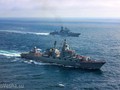Kỳ hạm, tàu tuần dương tên lửa “Nguyên soái Ustinov” trên biển Địa Trung Hải. Ảnh minh họa Rusvesna