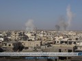 Quân đội Syria pháo kích ác liệt vào thị trấn al-Lataminah. Ảnh trang Iba'a (Al-Qaeda Syria)