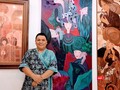 Hoạ sĩ Hà Hùng Dũng tại Cọ Gallery TP.HCM. Ảnh: Hoà Bình