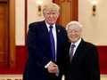 Tổng thống Mỹ Donald Trump đã hội kiến Tổng bí thư Nguyễn Phú Trọng vào lúc 11h tại Văn phòng Trung ương Đảng ở Hà Nội. Ảnh: Tuổi trẻ