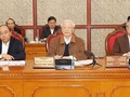 Tổng Bí thư, Chủ tịch nước Nguyễn Phú Trọng chủ trì phiên họp của Bộ Chính trị sáng 20/3 về công tác phòng, chống dịch COVID-19. Ảnh: TTXVN.