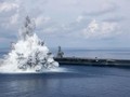 Tàu USS Gerald Ford trong cuộc thử nghiệm chống sốc mới đây của Hải quân Mỹ (Ảnh: Twitter)