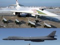 TU-160 (ở trên) có khả năng mang theo 12 tên lửa hành trình tấn công mặt đất tầm siêu xa Kh-55SM. B-1B Lancer (ở dưới) có thể mang theo 24 đạn tấn công ngoài tầm phòng không điểm AGM-158 JASSM.