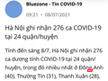 Thông tin Hà Nội ghi nhận 276 ca mắc COVID-19 tại 24 quận, huyện được thông báo trên ứng dụng Bluezone (Ảnh - VT) 