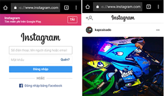 Giao diện đăng nhập và giao diện chính trên phiên bản web của Instagram.