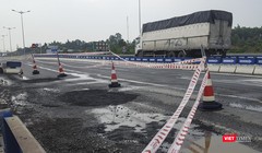 Hư hỏng xuất hiện tại Km 0+50 đoạn nút giao Túy Loan, thuộc Dự án đường cao tốc Đà Nẵng-Quảg Ngãi