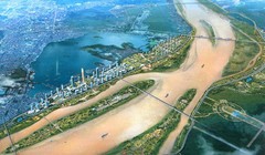 Phối cảnh quy hoạch thành phố Hà Nội dọc hai bên sông Hồng.