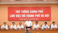 Thủ tướng nguyễn Xuân Phúc và các Phó Thủ tướng Chính phủ làm việc với lãnh đạo TP. Hà Nội. Ảnh: VGP/Quang Hiếu