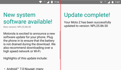 Ảnh chụp giao diện màn hình Moto Z khi thông báo có bản cập nhật Android 7.0 Nougat và sau khi hoàn tất việc cài đặt.