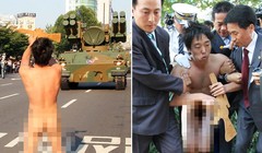 Sinh viên nam Hàn Quốc thoát y chặn đoàn xe tăng trong lễ duyệt binh