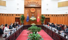 Toàn cảnh buổi tiếp Chủ tịch Thượng viện Australia Scott Ryan của Thủ tướng Chính phủ Nguyễn Xuân Phúc (Ảnh: VGP)