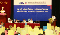 Các cổ đông tham gia ĐHĐCĐ thường niên năm 2019 của BIDV tiến hành bỏ phiếu (Nguồn: BIDV)