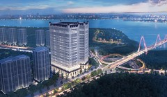 Toà officetel thuộc dự án The Lotus Center nằm ngay dưới chân cầu Nhật Tân, quận Tây Hồ, Hà Nội