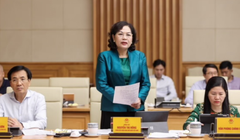Thống đốc Nguyễn Thị Hồng phát biểu tại phiên thảo luận về kinh tế vĩ mô của Chính phủ hôm 30/7 (Ảnh: VGP)