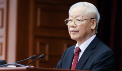 Tổng Bí thư Nguyễn Phú Trọng và các đồng chí lãnh đạo Đảng, Nhà nước đến dự phiên bế mạc Hội nghị Trung ương giữa nhiệm kỳ - Ảnh: VGP/Nhật Bắc