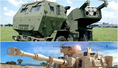 Hai loại vũ khí mà quân đội Đài Loan chuẩn bị mua: Hệ thống pháo phản lực nđa nòng M142 và Pháo tự hành M109A6 Paladin. Ảnh: Đông Phương