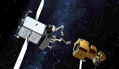 Hình mô phỏng hoạt động của vệ tinh Shijian-21 (trên) "bắt giữ" vệ tinh Beidou-G2 (Ảnh: Sohu).