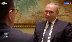 Tổng thống Nga Putin trả lời Đài Rossia-1, cảnh báo trả đũa nếu Mỹ cung cấp dàn phóng tên lửa nhiều nòng cho Ukraine (Ảnh: RIA).