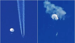 Chiều 4/2, Không quân Mỹ đã sử dụng máy bay chiến đấu F-22 bắn hạ khi khí cầu Trung Quốc xuống Đại Tây Dương bằng tên lửa (Ảnh: Singtao).