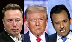Ông Donald Trump rất tin tưởng hai doanh nhân Elon Musk và Vivek Ramaswamy sẽ giúp ông làm tinh gọn bộ máy chính quyền (Ảnh: Worldjournal)