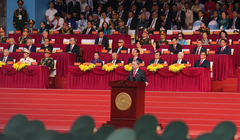 Tổng Bí thư Tô Lâm đọc diễn văn tại Lễ kỉ niệm. Ảnh: Tân Hoa xã.