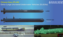 Hai mẫu tàu ngầm không người lái tự hành bí ẩn của Trung Quốc xuất hiện trong buổi diễn tập duyệt binh. Ảnh: Navalnews.