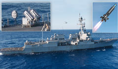 Hệ thống tên lửa chống UAV mới được triển khai trên tàu khu trục USS Bainbridge lớp Arleigh Burke. Ảnh: Wforum.