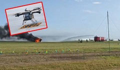 Một chiếc eVTOL bốc cháy dữ dội sau khi bị rơi do va chạm. Ảnh: Ifeng.