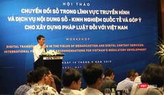 Phó Chủ tịch Hội Truyền thông số Việt Nam, ông Nguyễn Xuân Cường phát biểu tại Hội thảo.