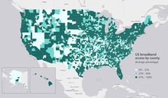 Bản đồ tỉ lệ tiếp cận Internet băng thông rộng tại Mỹ (nguồn: FCC 2016 Broadband Progress Report).