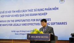 Ông Trần Văn Minh, Phó Chánh Thanh tra Bộ Văn hóa Thể thao & Du lịch phát biểu tại hội thảo về bản quyền phần mềm diễn ra ngày 29/8 tại Hà Nội.