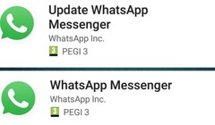 So sánh ứng dụng WhatsApp giả mạo (trên) và WhatsApp thật. ẢNH CHỤP MÀN HÌNH
FACEBOOK