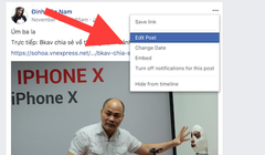 Facebook phiên bản web hiện không còn tuỳ chọn xoá bài đã đăng. Ảnh chụp màn hình.