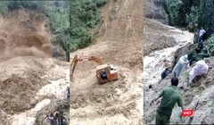 Hiện rường vụ sạt lở đất xảy ra chiều ngày 12/11 ngay tại vị trí các lực lượng đang tìm kiếm nạn nhân mất tích trong vụ sạt lở chiều ngày 11/11 (ảnh cắt từ clip)