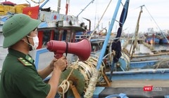 Lực lượng bộ đội biên phòng kêu gọi, sắp xếp tàu thuyền neo đậu tránh bão tại âu thuyền Thọ Quang (Đà Nẵng).
