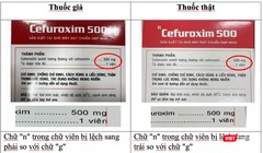 Đặc điểm phân biệt thuốc Cefuroxim 500 giả và thật (ảnh Cục Quản lý Dược cung cấp)