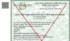 Giấy tiếp nhận đăng ký bản công bố sản phẩm này là giả mạo, không phải do Cục An toàn thực phẩm cấp. (ảnh Cục ATTP)