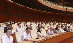 Đại biểu Quốc hội biểu quyết thông qua Nghị quyết. (Ảnh: Doãn Tấn/TTXVN)