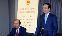 Chủ tịch nước Võ Văn Thưởng phát biểu tại buổi gặp mặt. (Ảnh: Thống Nhất/TTXVN)