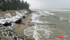 Khu vực bờ biển phường Hội An Tây bị sạt lở nghiêm trọng sau đợt mưa lũ cuối tháng 10, đầu tháng 11/2025.