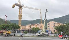 Hiện trường vụ sập cần cẩu tháp tại công trình Dự án Hiyori Aqua Tower (Đà Nẵng).